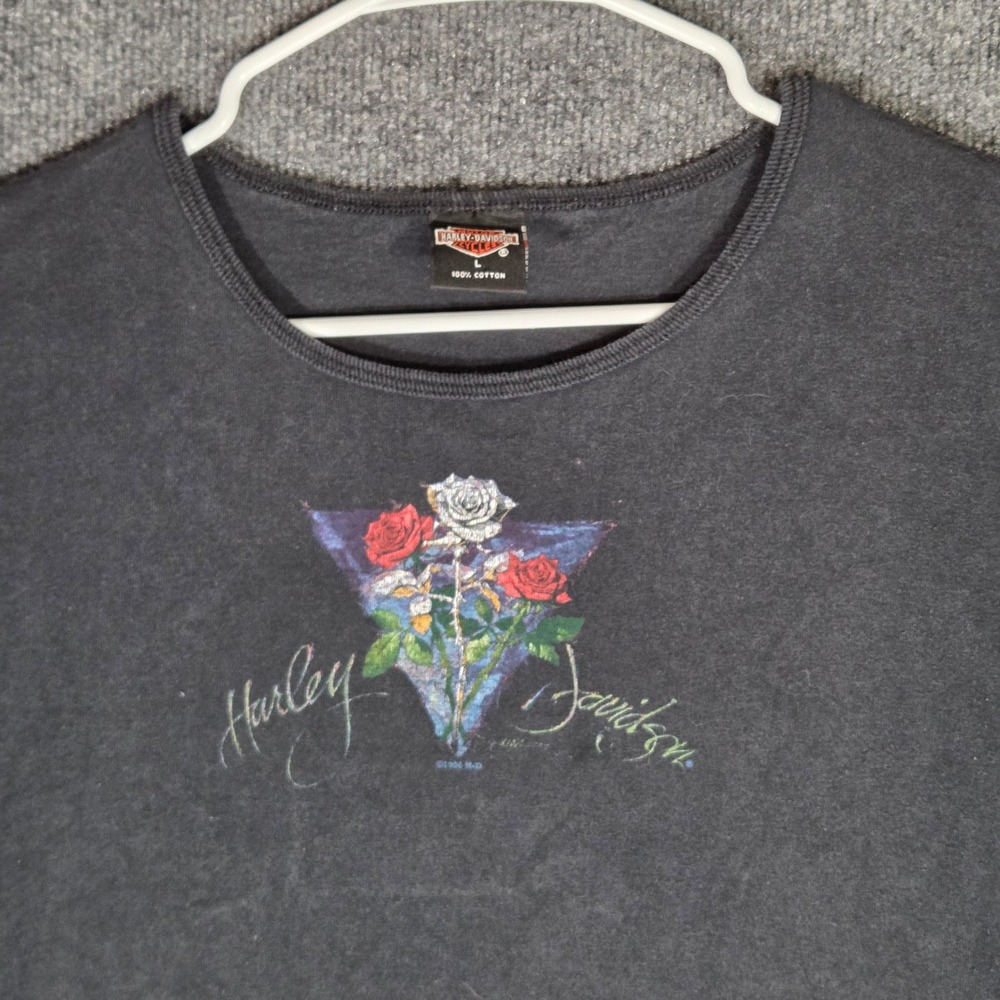 Vintage 1996 Harley Davidson Rose Graphic T Shirt Mens Large Black Biker 90s Tee - Picture 7 of 12